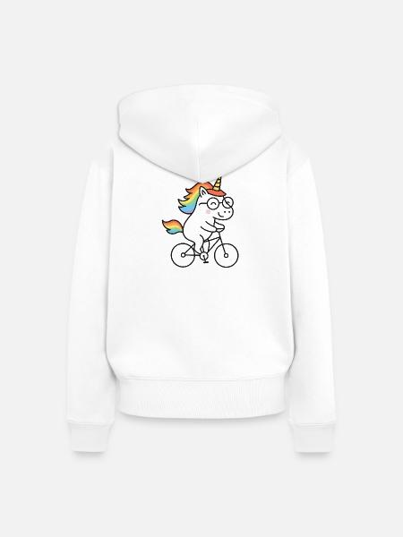 Regenbogen-Einhorn auf Fahrrad - Frauen Premium Bio Zip Hoodie - Weiß