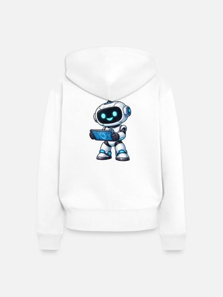 Kleiner Roboter mit Tablet - Frauen Premium Bio Zip Hoodie - Weiß