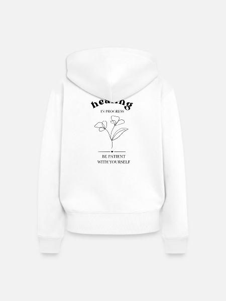 Filigrane Blumensilhouette healing - Frauen Premium Bio Zip Hoodie - Weiß