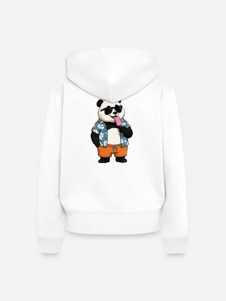 Panda Strand mit Eis - Frauen Premium Bio Zip Hoodie - Weiß