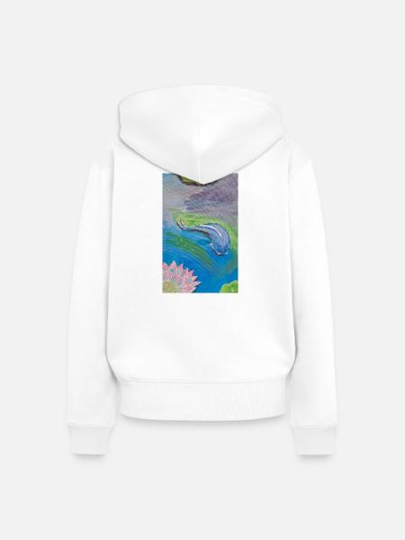 Blauer Tropenfisch über Lotuse - Frauen Premium Bio Zip Hoodie - Weiß