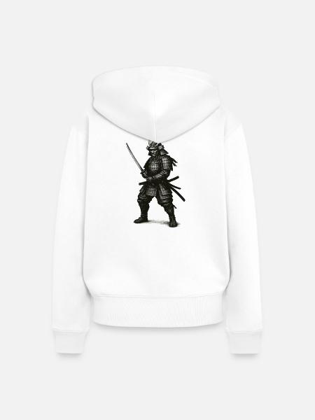 Samurai-Krieger in schwerer Rüstung - Frauen Premium Bio Zip Hoodie - Weiß