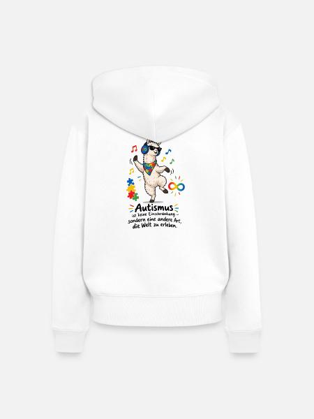 Lama mit Puzzle-Power Autismus - Frauen Premium Bio Zip Hoodie - Weiß