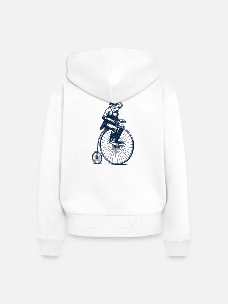 Frosch auf Hochrad - Frauen Premium Bio Zip Hoodie - Weiß