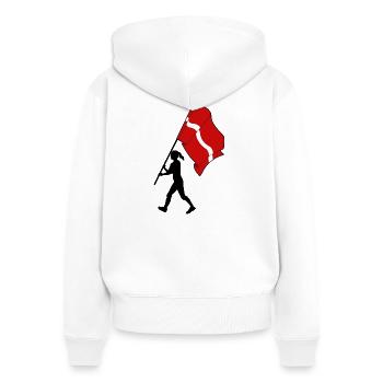 Flag Latvia woman walking - Women's Premium Organic Zip Hoodie - white - Back - AI Model Female 172 light (172cm)