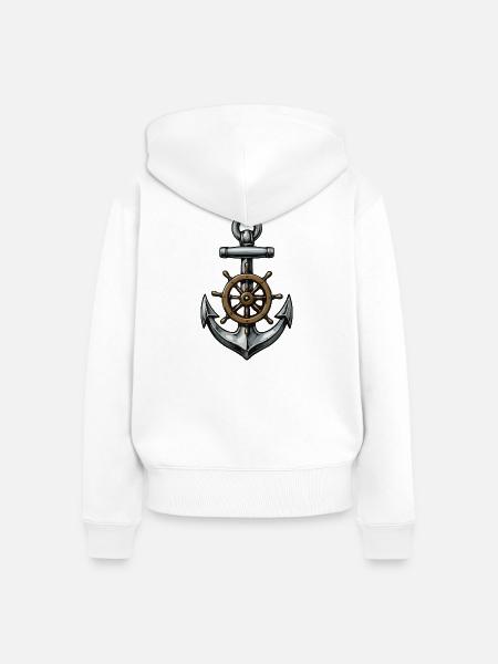 Anker Und Steuerrad Motiv - Frauen Premium Bio Zip Hoodie - Weiß