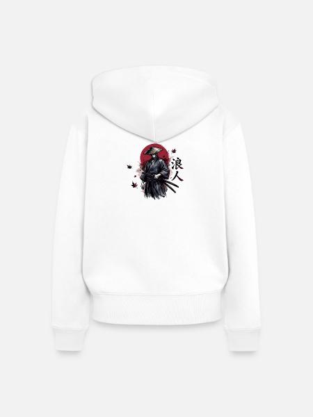 Schattensamurai im Herbstrot - Frauen Premium Bio Zip Hoodie - Weiß