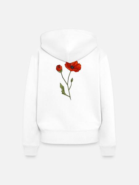 Geometrische Mohnblume Polygon Blumenmotiv - Frauen Premium Bio Zip Hoodie - Weiß