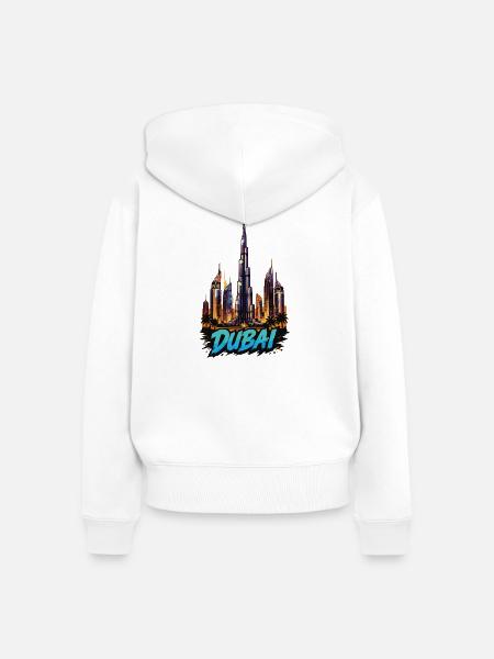 Dubai Skyline Neon-Effekt - Frauen Premium Bio Zip Hoodie - Weiß