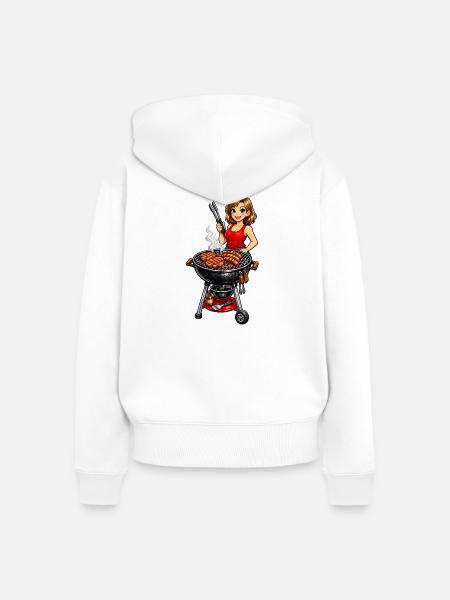 Frau am Grill - Frauen Premium Bio Zip Hoodie - Weiß