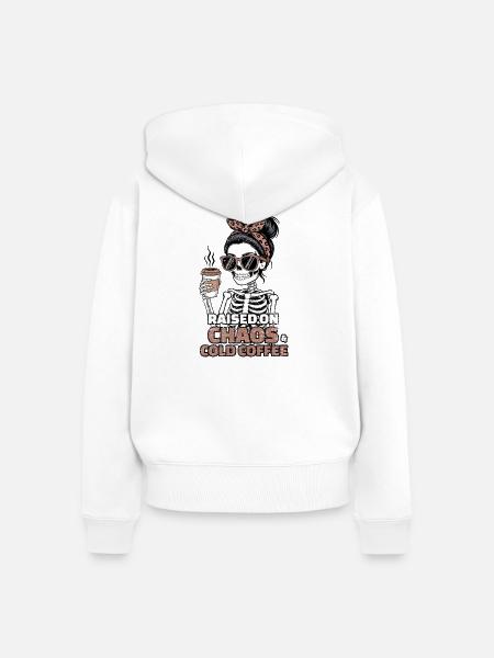 Chaos und Kaffee: Skelett-Stil - Frauen Premium Bio Zip Hoodie - Weiß