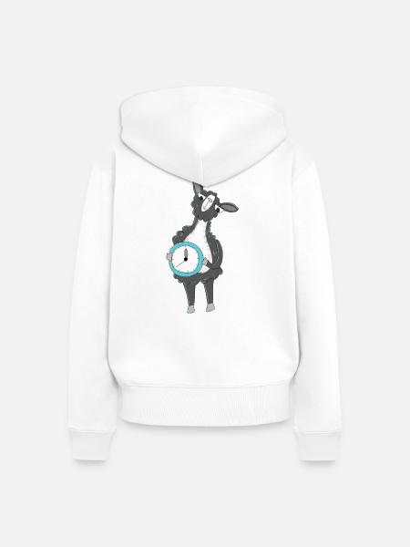 Lama mit Uhr - Frauen Premium Bio Zip Hoodie - Weiß