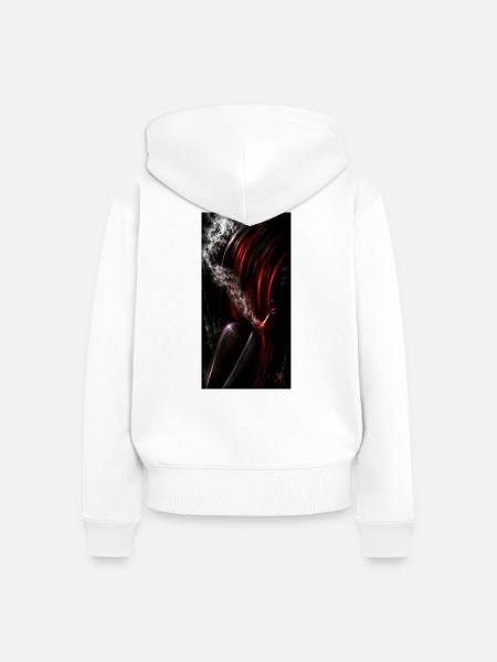 Dunkelrotes Haar und Rauch - Frauen Premium Bio Zip Hoodie - Weiß