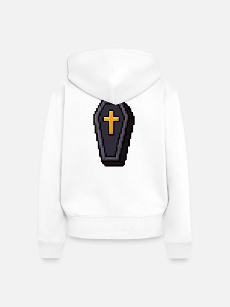 Pixel-Sarg mit goldenem Kreuz - Frauen Premium Bio Zip Hoodie - Weiß