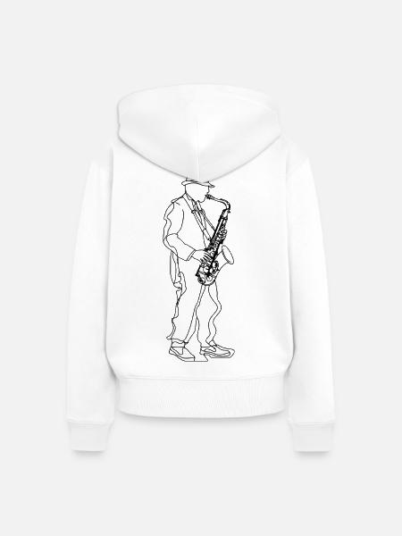 Saxophonspieler Line Art - Frauen Premium Bio Zip Hoodie - Weiß