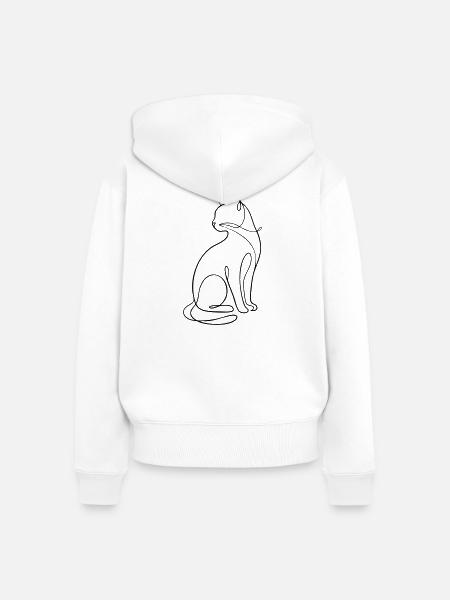 Einzeilige sitzende Katzensilhouette - Frauen Premium Bio Zip Hoodie - Weiß