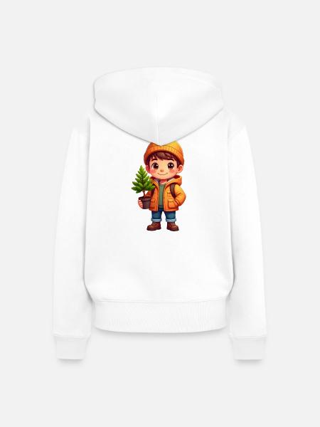 Kleiner Kawaii-Förster mit Baum-Setzling – Süß - Frauen Premium Bio Zip Hoodie - Weiß