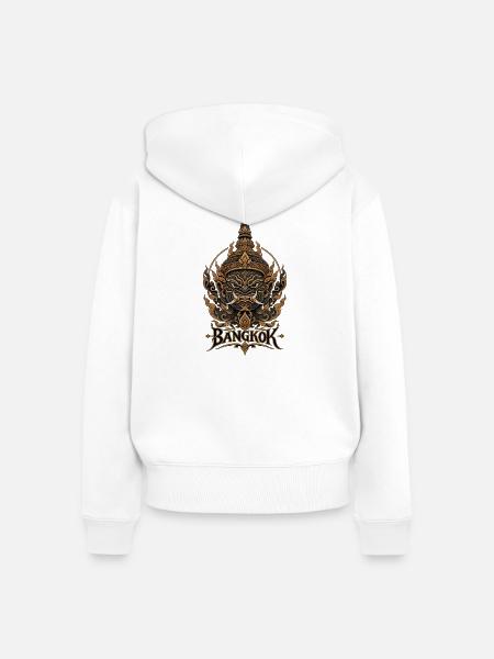 Bangkok Dämonenmaske Goldrelief - Frauen Premium Bio Zip Hoodie - Weiß