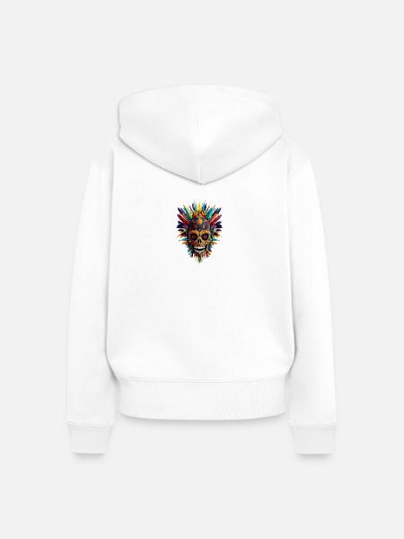 Bunte Totenkopf Federkrone - Frauen Premium Bio Zip Hoodie - Weiß