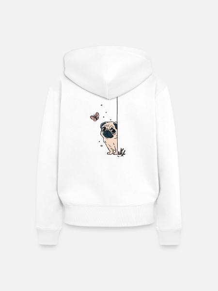 Mops mit Schmetterling - Frauen Premium Bio Zip Hoodie - Weiß