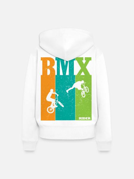 BMX Farbblock Rider Silhouetten - Frauen Premium Bio Zip Hoodie - Weiß