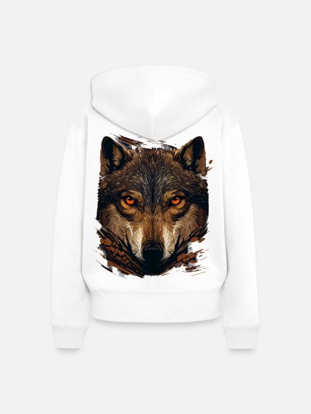 Wolfsblick im Herbstwald - Frauen Premium Bio Zip Hoodie - Weiß