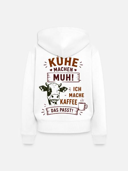 Kühe Muh Kaffee – Das Passt! - Frauen Premium Bio Zip Hoodie - Weiß