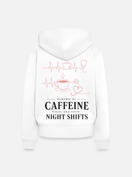 Kaffeeherz Nachtdienst Design - Frauen Premium Bio Zip Hoodie - Weiß