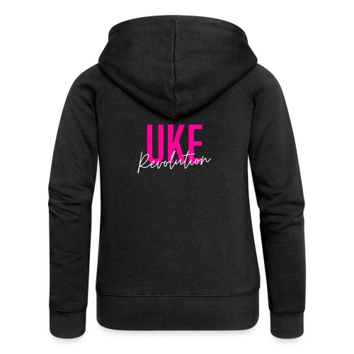 Front Only Pink Uke Revolution Name Logo - Women's Premium Hooded Jacket