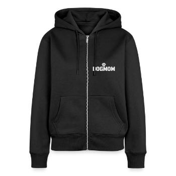 Maman chien - Sweat à capuche zippé Premium bio Femme - noir - Devant - Julia (174cm)