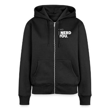 I nerd you - Frauen Premium Bio Zip Hoodie - Schwarz - Vorne - Julia (174cm)