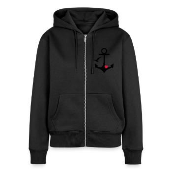 Anker Herz und Möwe - Frauen Premium Bio Zip Hoodie - Schwarz - Vorne - Julia (174cm)