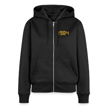 1984 - Sweat à capuche zippé Premium bio Femme - noir - Devant - Julia (174cm)