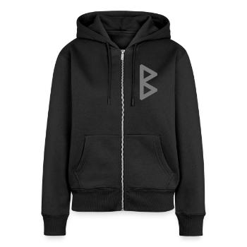 Rune: Berkjon/Berkano ᛒ (B),QuantumRunesFuthark0 © - Frauen Premium Bio Zip Hoodie - Schwarz - Vorne - Julia (174cm)