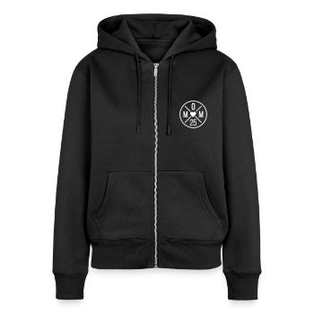 Mom 25 Kreis mit Herz Mama Muttertag - Frauen Premium Bio Zip Hoodie - Schwarz - Vorne - Julia (174cm)