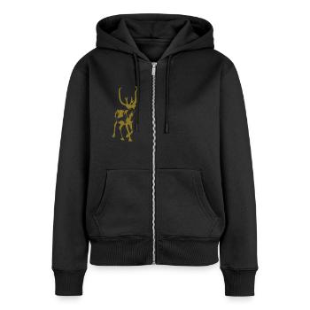 Elch - Frauen Premium Bio Zip Hoodie - Schwarz - Vorne - Julia (174cm)