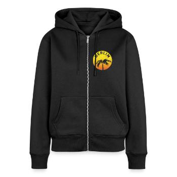Berlin revendique rond avec palmier - Sweat à capuche zippé Premium bio Femme - noir - Devant - Julia (174cm)