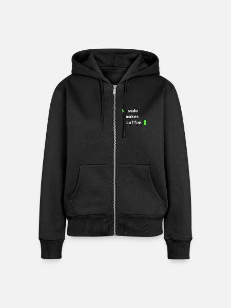 Sudo Makes Coffee – Linux Terminal Design - Frauen Premium Bio Zip Hoodie - Schwarz