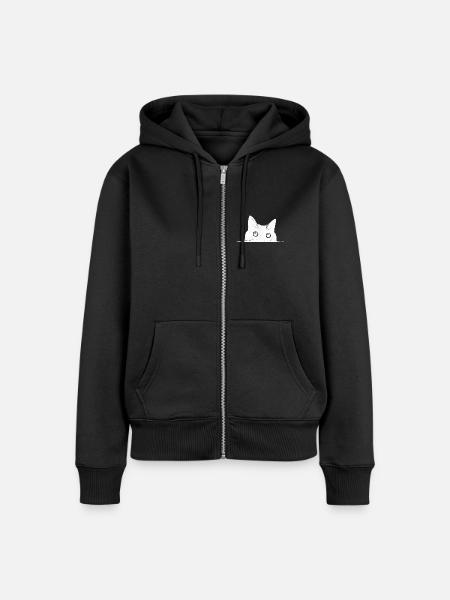 Guckende Katze - Frauen Premium Bio Zip Hoodie - Schwarz