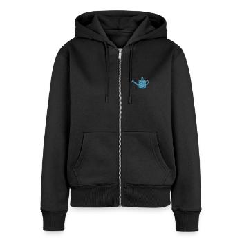 Arrosoir brodé - Sweat à capuche zippé Premium bio Femme - noir - Devant - Julia (174cm)