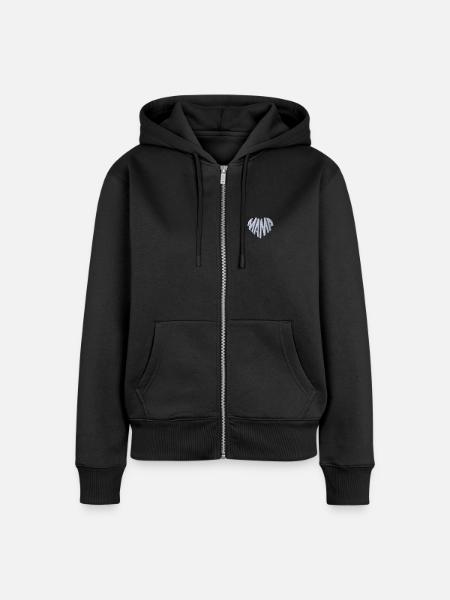 Mama Herz weiß bestickt - Frauen Premium Bio Zip Hoodie - Schwarz