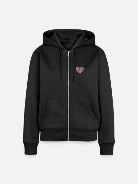 Mum Herz rosa bestickt - Frauen Premium Bio Zip Hoodie - Schwarz