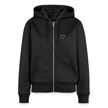Herz weiß - Frauen Premium Bio Zip Hoodie - Schwarz - Vorne - Julia (174cm)