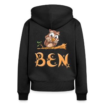 Eule Ben - Frauen Premium Bio Zip Hoodie - Schwarz - Hinten - Julia (174cm)