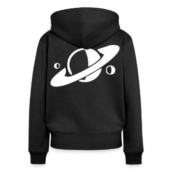 Saturne et ses lunes - Sweat à capuche zippé Premium bio Femme - noir - Dos - Julia (174cm)