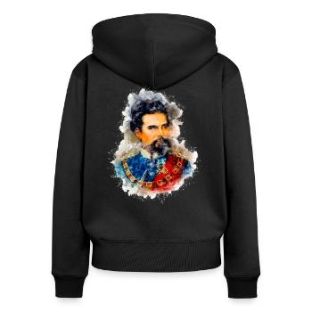 KÖNIG LUDWIG II. - Frauen Premium Bio Zip Hoodie - Schwarz - Hinten - Julia (174cm)