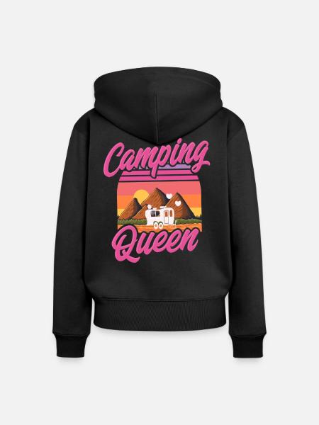 Camping Queen - Frauen Premium Bio Zip Hoodie - Schwarz