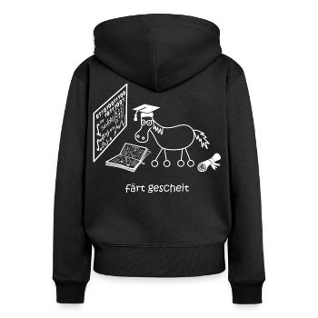 färt gescheit, intelligentes Pferd, IQ, schlau - Frauen Premium Bio Zip Hoodie - Schwarz - Hinten - Julia (174cm)
