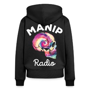 Manip Radio Crâne Tête de mort Radiologie Tie Dye - Sweat à capuche zippé Premium bio Femme - noir - Dos - Julia (174cm)
