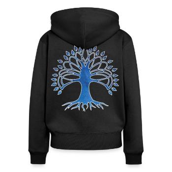 Lebensbaum und Sternenhimmel - Frauen Premium Bio Zip Hoodie - Schwarz - Hinten - Julia (174cm)